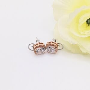 925 Rose Gold Halo Cubic Zirconia Stud Square Earrings